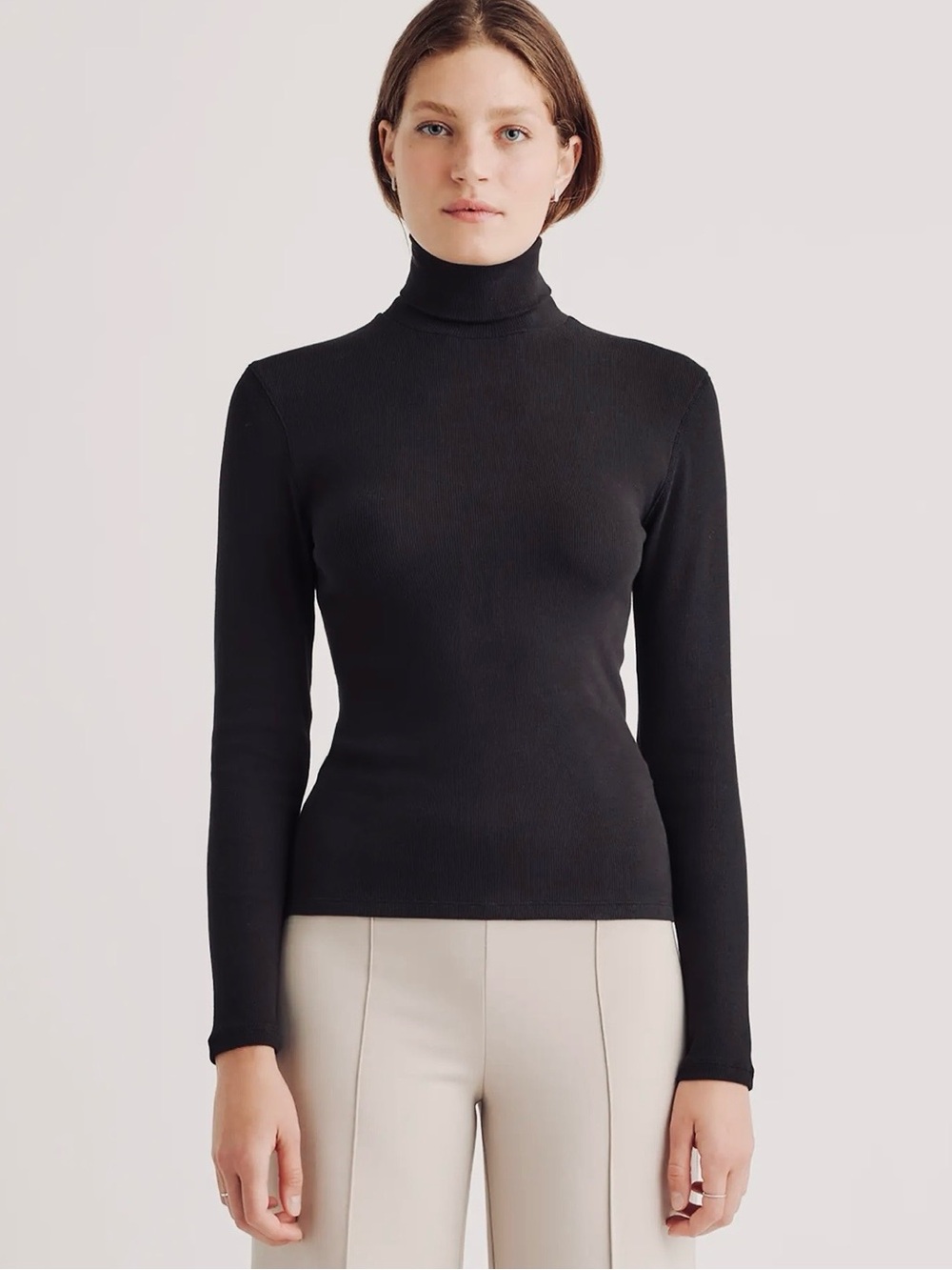 NWT Quince Organic Cotton Micro-Rib Turtleneck black small